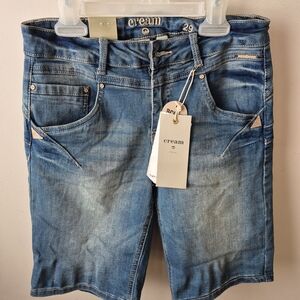 Cream Blue Denim Shorts